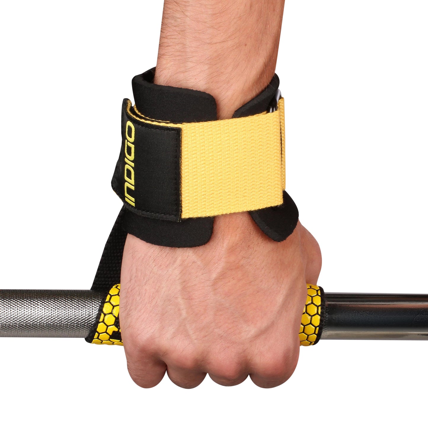 Poignets de Levage de Poids avec Soulevé de Terre (Paire) INDIGO Noir - Jaune