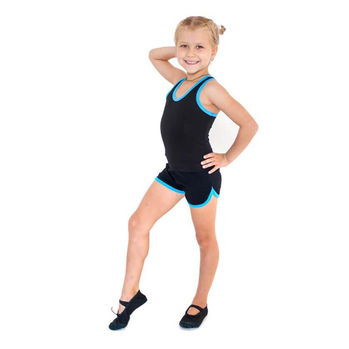 Short De Gymnastique Pour Filles Avec Bordure INDIGO Noir-Turquoise