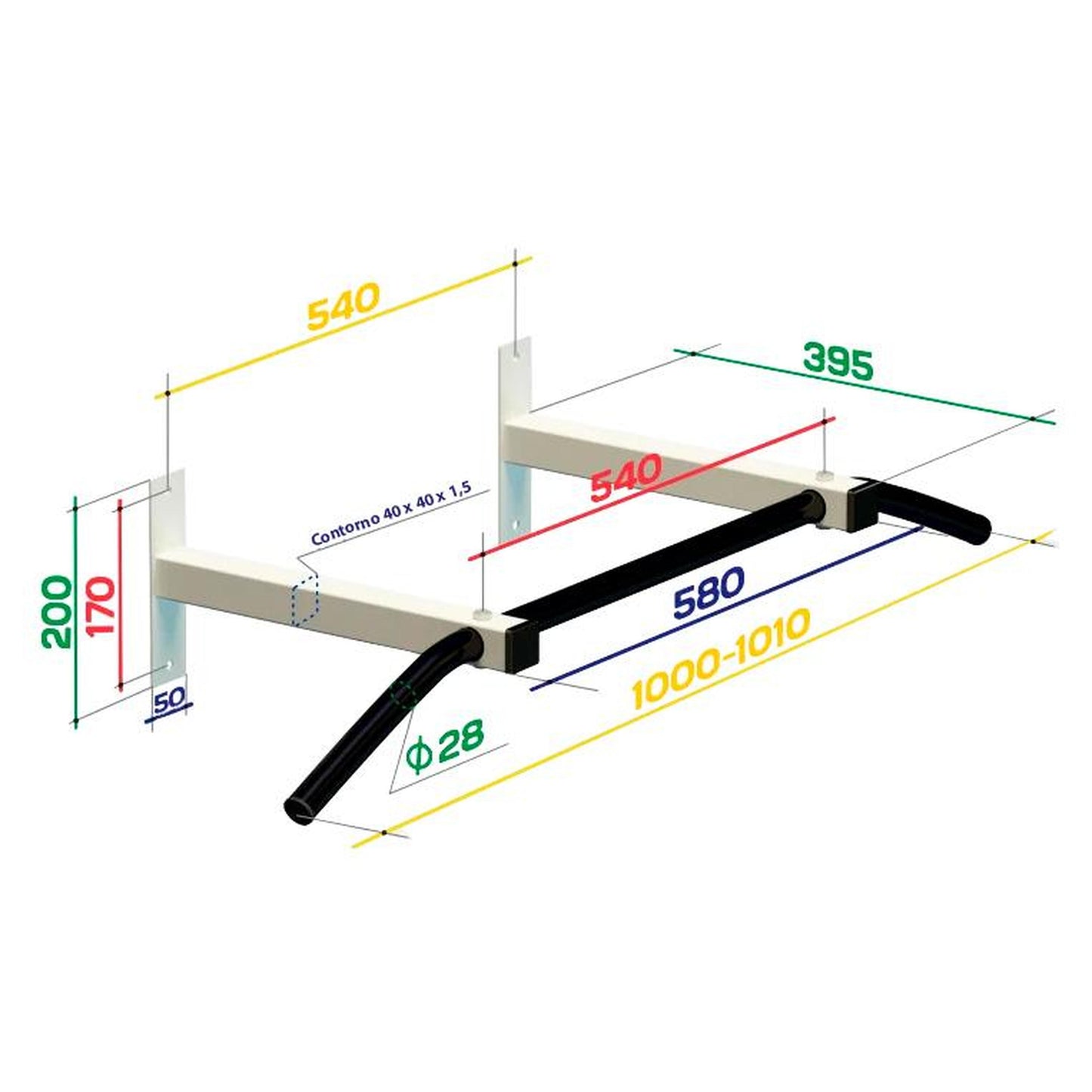 Spectrum White 102 cm Wall-Mounted Wide Grip Pull-Up Bar Up to 150 kg