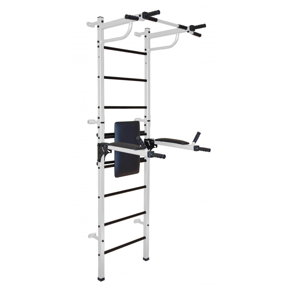 Gimnasio para Adultos de Pared  con Espaldera, Barra de Dips Plegables hasta 250 kg START 230*60*62.5 cm Blanco- Negro