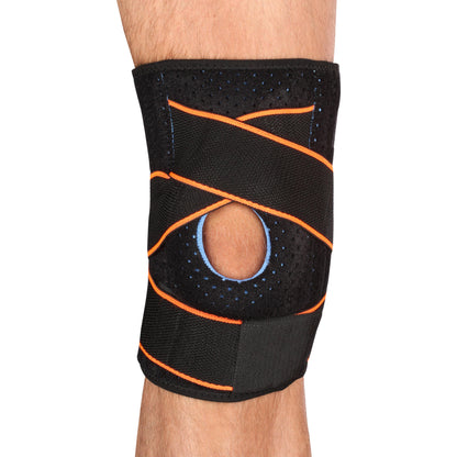 Neoprene Knee Brace with Gel Disc and Compression Straps INDIGO Black-Orange