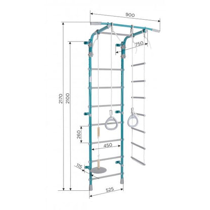 Gimnasio Infantil de Pared con Espaldera, Anillas, Escalera y Columpio PASTEL2 217*75*52.5 cm