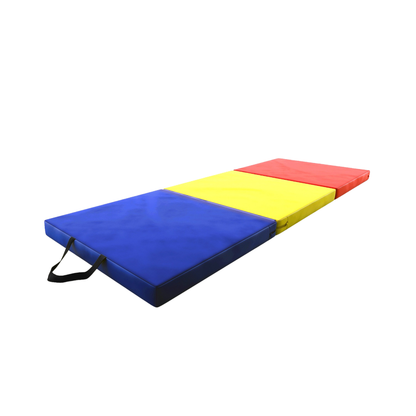 DRUNA Colchoneta Gimnasia Plegable 195x80x6 cm con Asas - Azul / Amarillo / Rojo