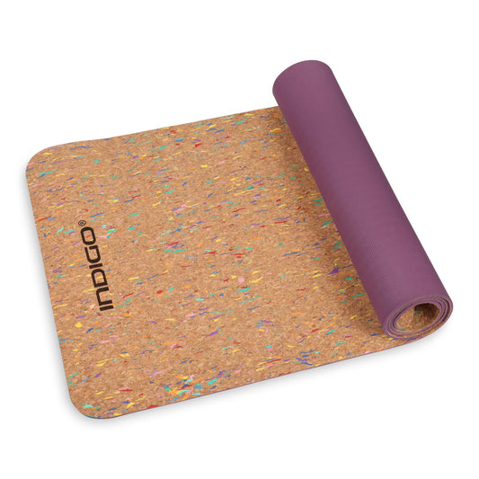 Tapete Yoga e Fitness TPE e CORK INDIGO 173*61*0,6 cm Castanho-Violeta