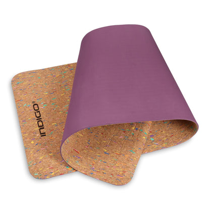 Tapete Yoga e Fitness TPE e CORK INDIGO 173*61*0,6 cm Castanho-Violeta