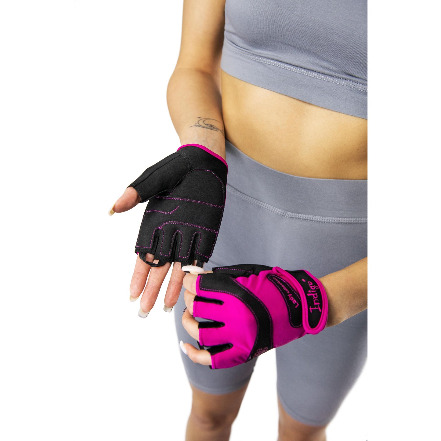 Guantes Fitness de Elastano para Mujer INDIGO Rosa-Negro