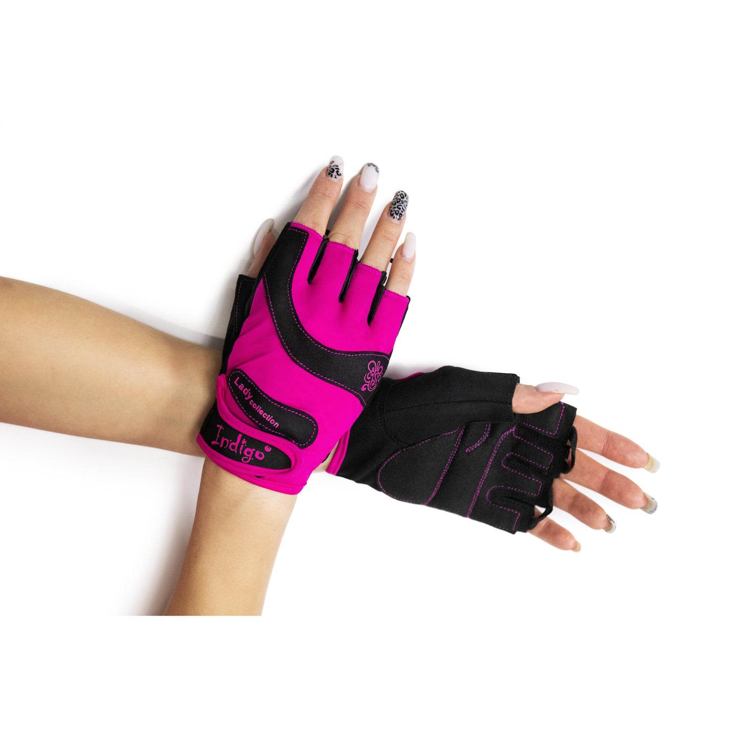 Guantes Fitness de Elastano para Mujer INDIGO Rosa-Negro