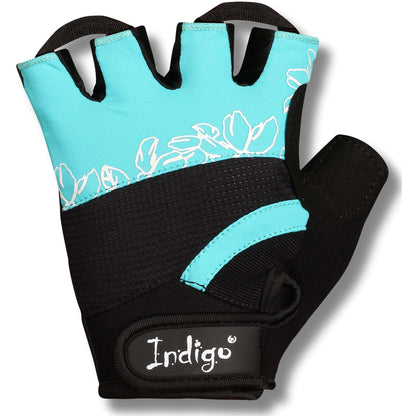 Guantes Fitness de Elastano Piel y Neopreno para Mujer INDIGO Turquesa