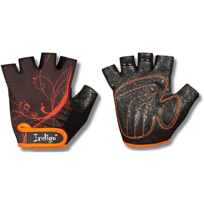 Guantes Fitness de Elastano Malla y Gamuza para Mujer INDIGO Negro-Naranja