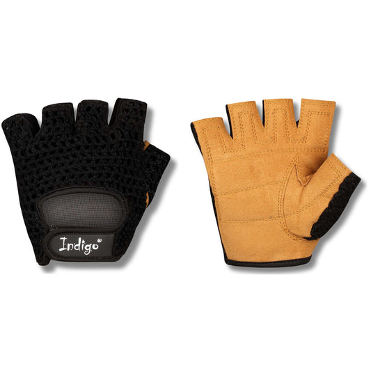 Guantes Fitness de Gamuza y Malla para Hombre INDIGO Negro-Marrón