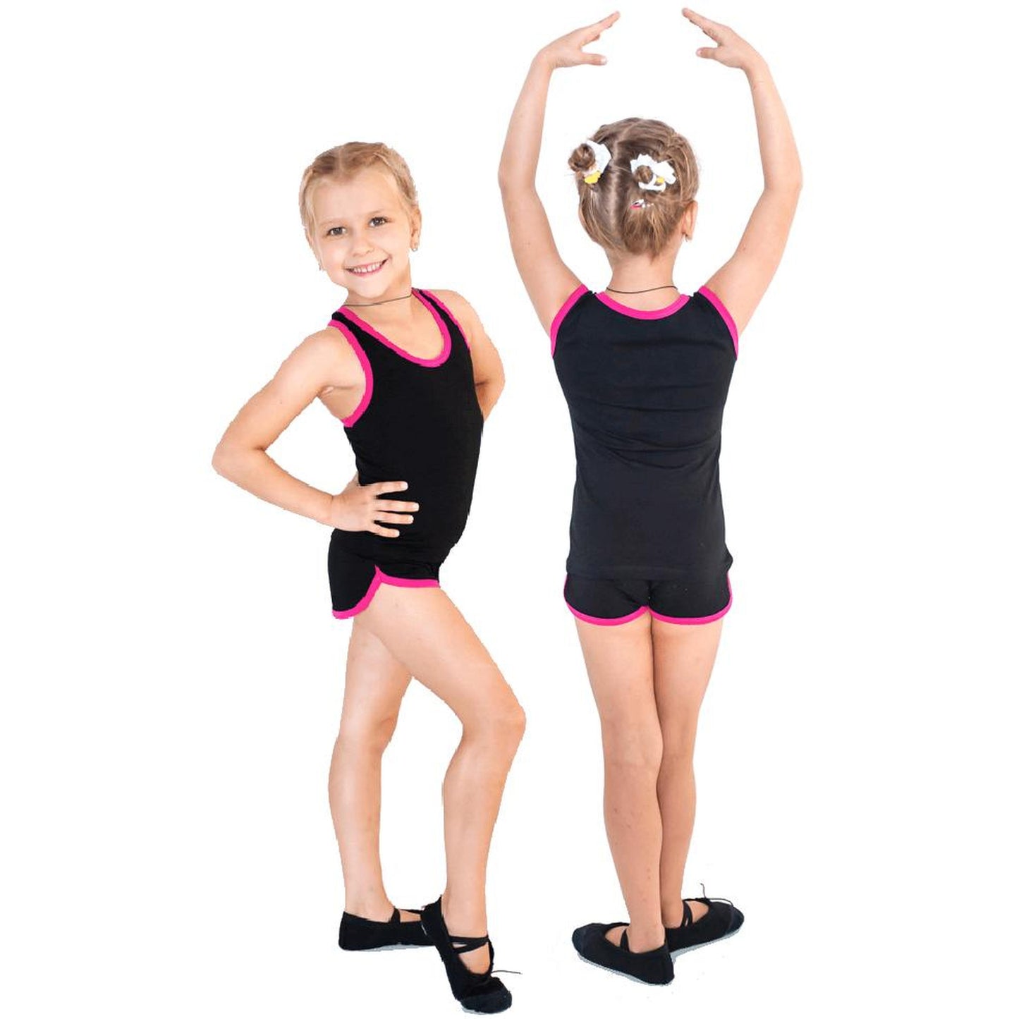 Shorts de Gimnasia para Niñas con Ribete INDIGO Negro-Fucsia