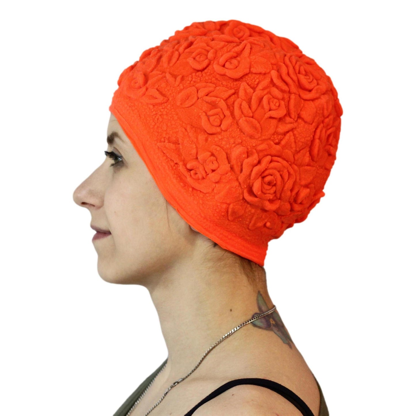 Swimming Cap with Embossed Roses INDIGO