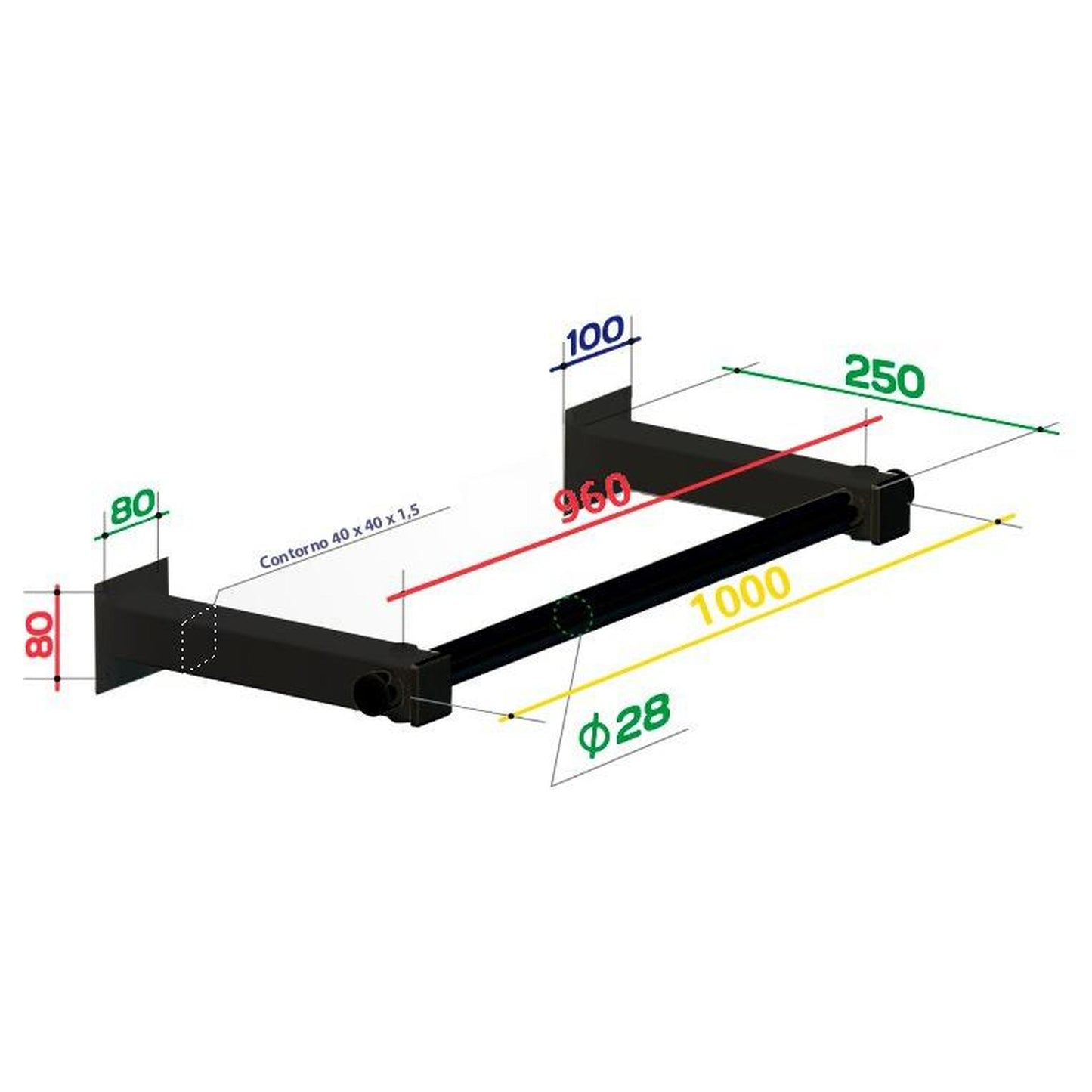 Barra de Elevações de Parede Até 150 kg SLIM2 SPEKTR 100*25 cm