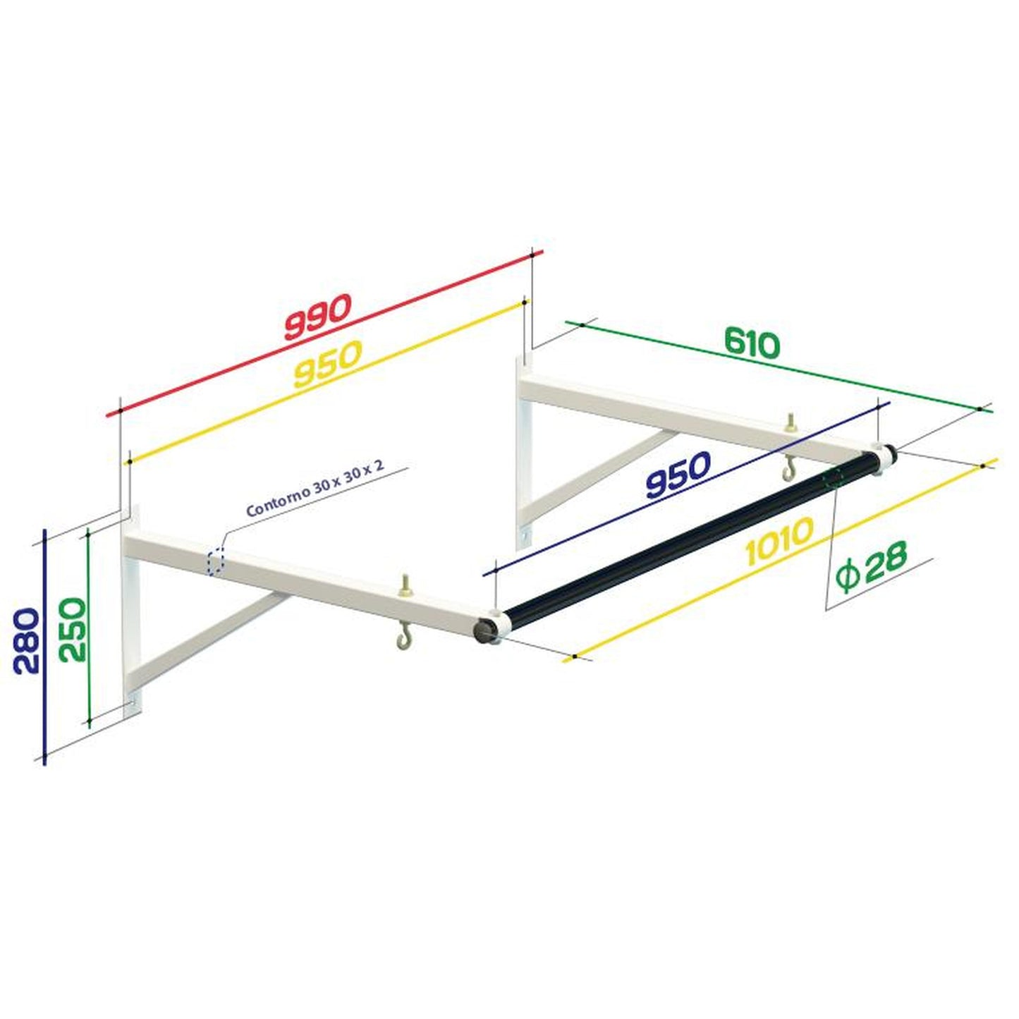 Barra de Dominadas de Pared  hasta 150 kg SPECTRUM SPEKTR1 101*61 cm Blanco