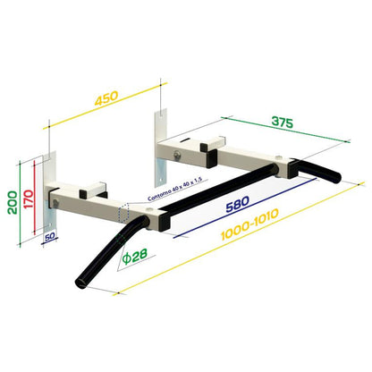 Barra pull-up de parede com punho largo dobrável até 150 kg SPECTRUM SPEKTR3 100*37,5 cm