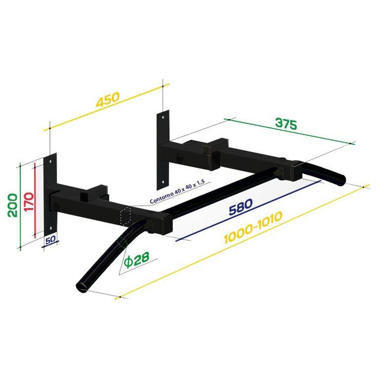 Barra pull-up de parede com punho largo dobrável até 150 kg SPECTRUM SPEKTR3 100*37,5 cm