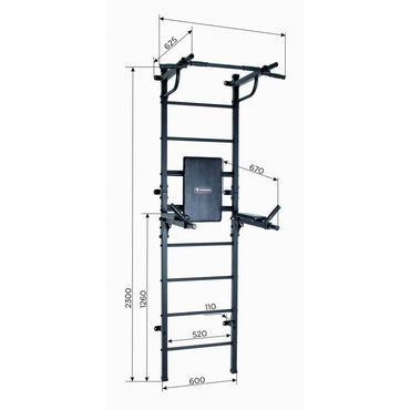 Gimnasio para Adultos de Pared  con Espaldera, Barra de Dips Plegables hasta 250 kg START 230*60*62.5 cm Blanco- Negro