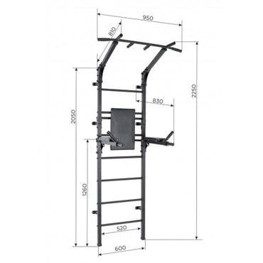 Ginásio de Parede Para Adultos com Barra, Barras Dobráveis e Barra Pull-Up OLIMPUS 225*90*83 cm