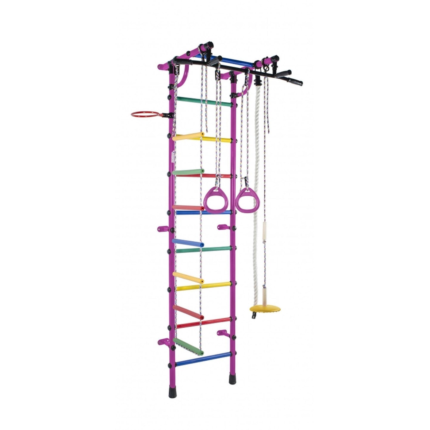 Ginásio de Parede Infantil com Encosto, Barra Pull-up, Argolas, Escada e Baloiço GAMMA 230*64*52 cm