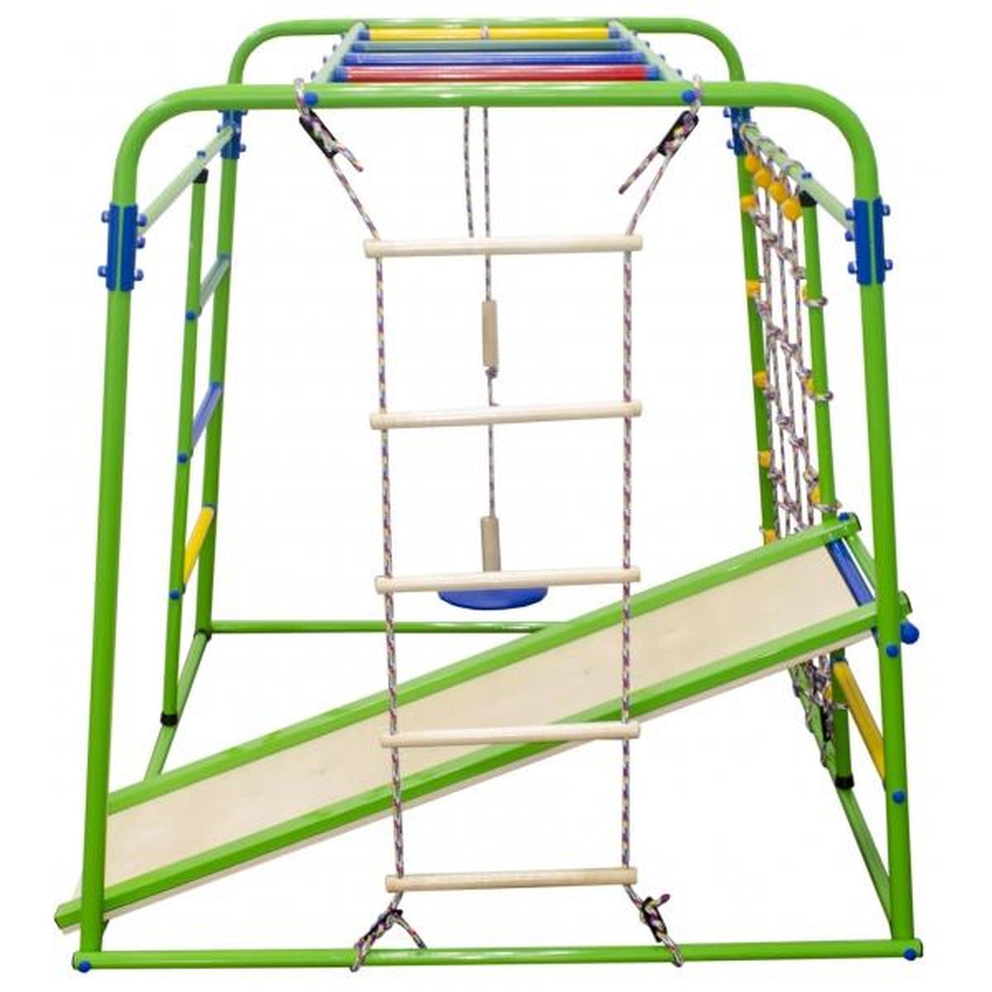 Gimnasio Infantil de Suelo con Escalera, Columpio y Tobogán START BABY PLUS1 123*133*120 cm Blanco- ArcoIris