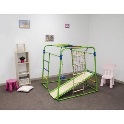 Gimnasio Infantil de Suelo con Escalera, Columpio y Tobogán START BABY PLUS1 123*133*120 cm Blanco- ArcoIris