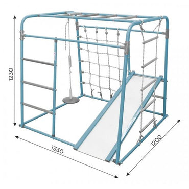 Gimnasio Infantil de Suelo con Escalera, Columpio y Tobogán START BABY PLUS1 123*133*120 cm Blanco- ArcoIris