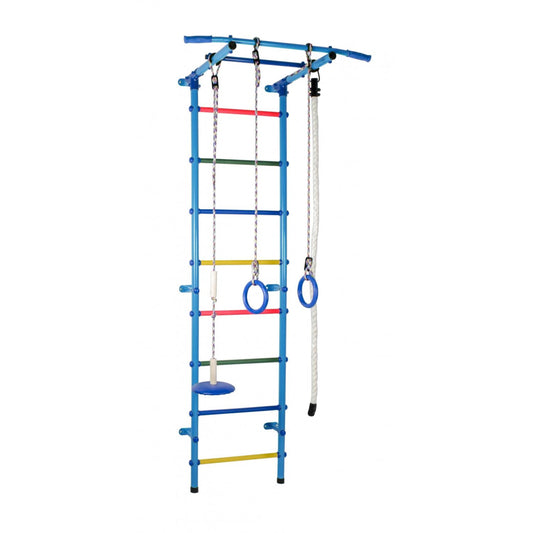 Ginásio de Parede Infantil com Encosto, Argolas e Baloiço START1 217*63*5,25 cm Azul Claro-Arco-Íris