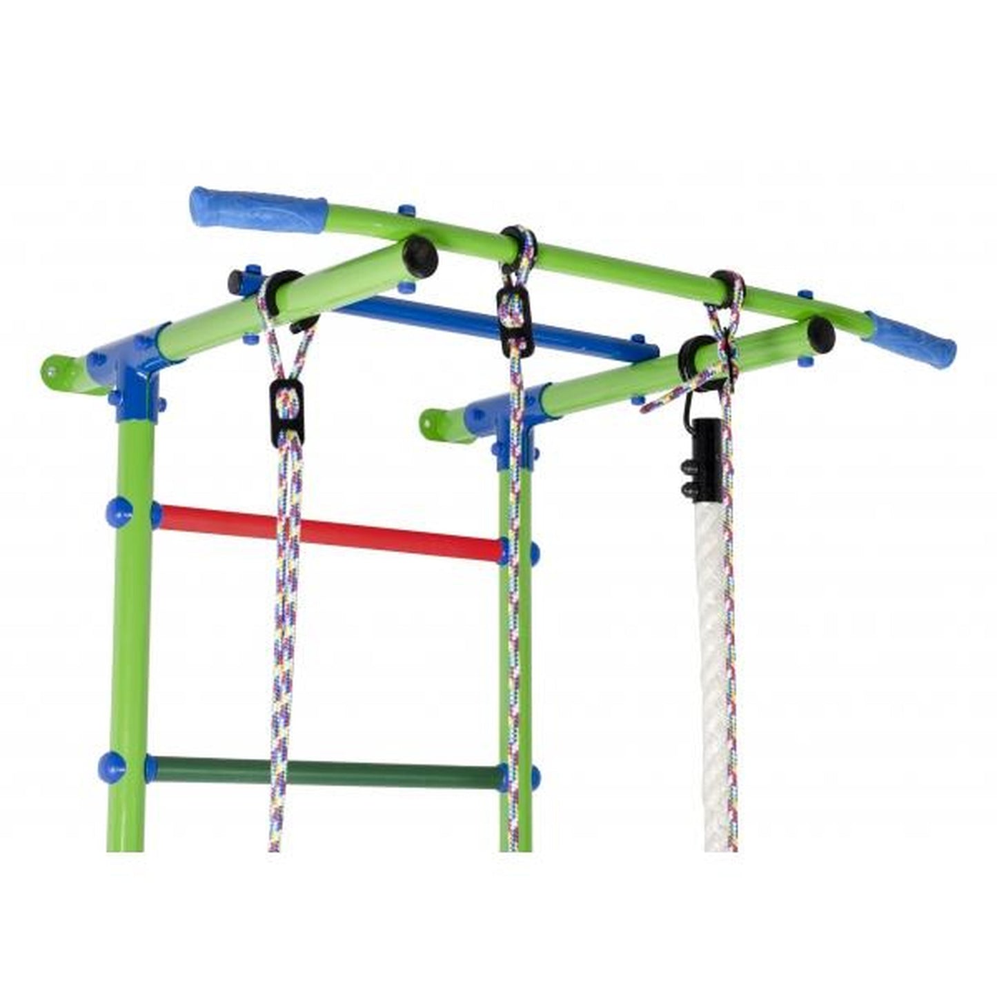 Gimnasio Infantil de Pared con Espaldera, Anillas, y Columpio START1 217*63*5,25 cm Azul Claro- Arco Iris