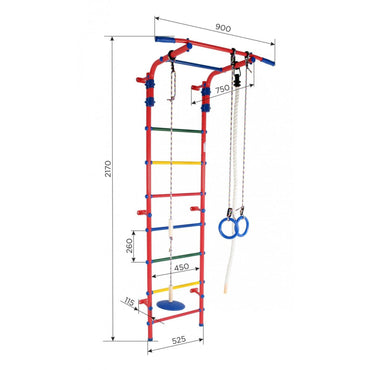 Gimnasio Infantil de Pared con Espaldera, Anillas, y Columpio START2 217*75*52.5 cm