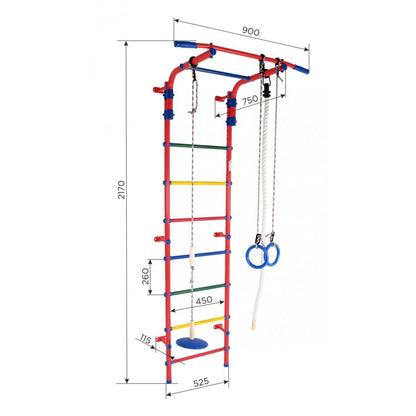 Gimnasio Infantil de Pared con Espaldera, Anillas, y Columpio START2 217*75*52.5 cm